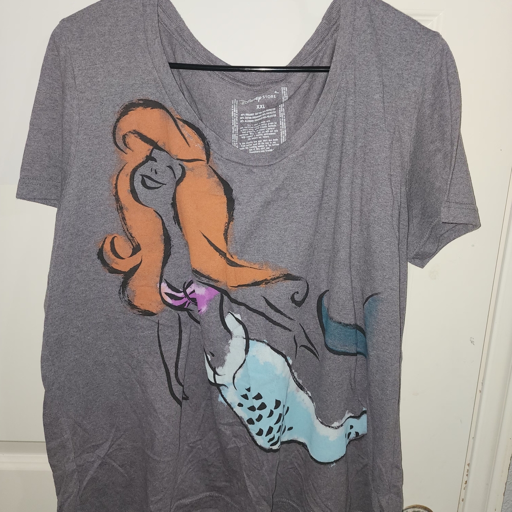 Disney Gray Tee with Red-Haired Mermaid and Teal Accents